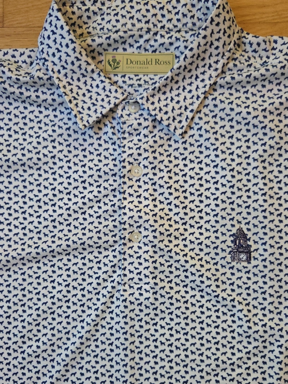 Donald Ross Olympia Fields Country Club Golf Polo Shirt Blue Dog Print Men Sz XL